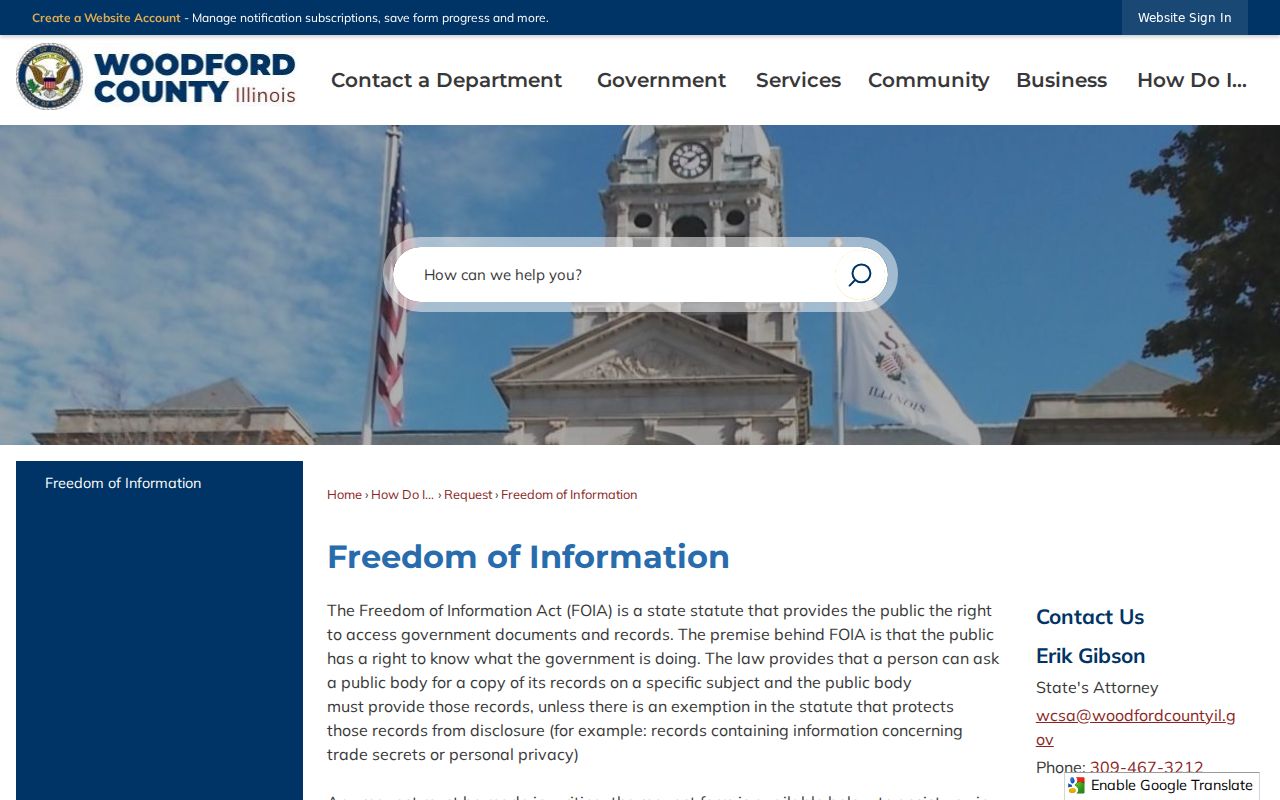 Woodford County arrest record FOIA request page