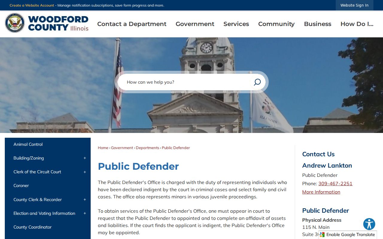 Woodford County criminal case Public Defender information