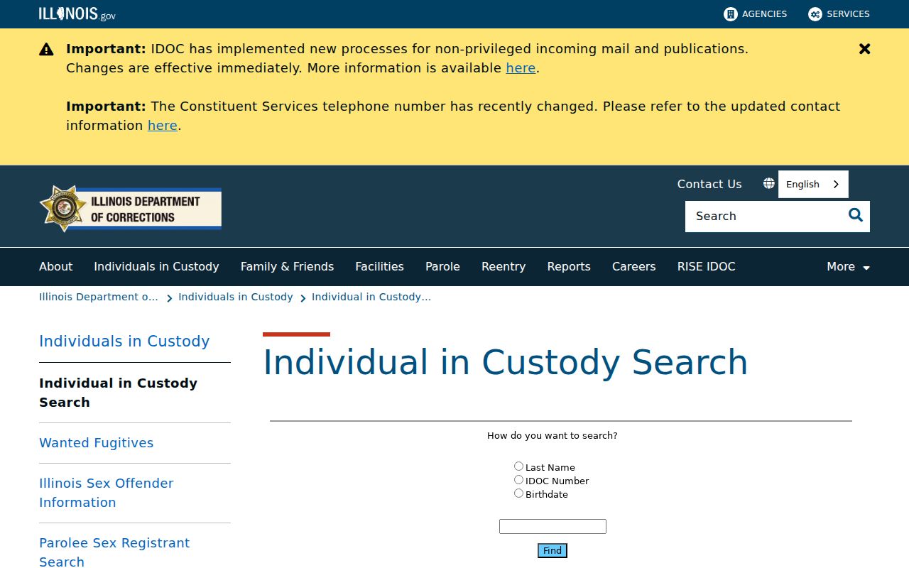 IDOC custody and parole lookup related to Woodford County registry records